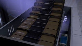 Visualization 3D animation server room - Graphics cards are plugged into the server case