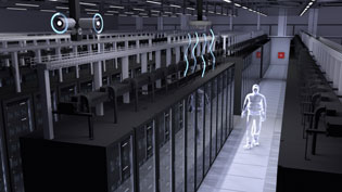 Visualization 3D animation server room - Security technology in the data center