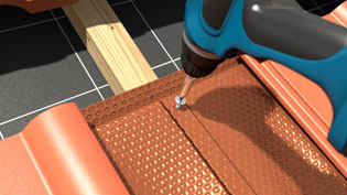 Visualization 3D animation roof tiles for solar system - Roof tile is screwed tight