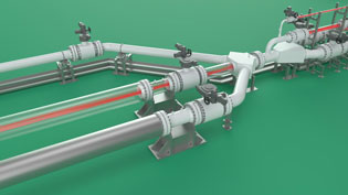 Visualization 3D explanatory video gas meter - View inside the glass pipes